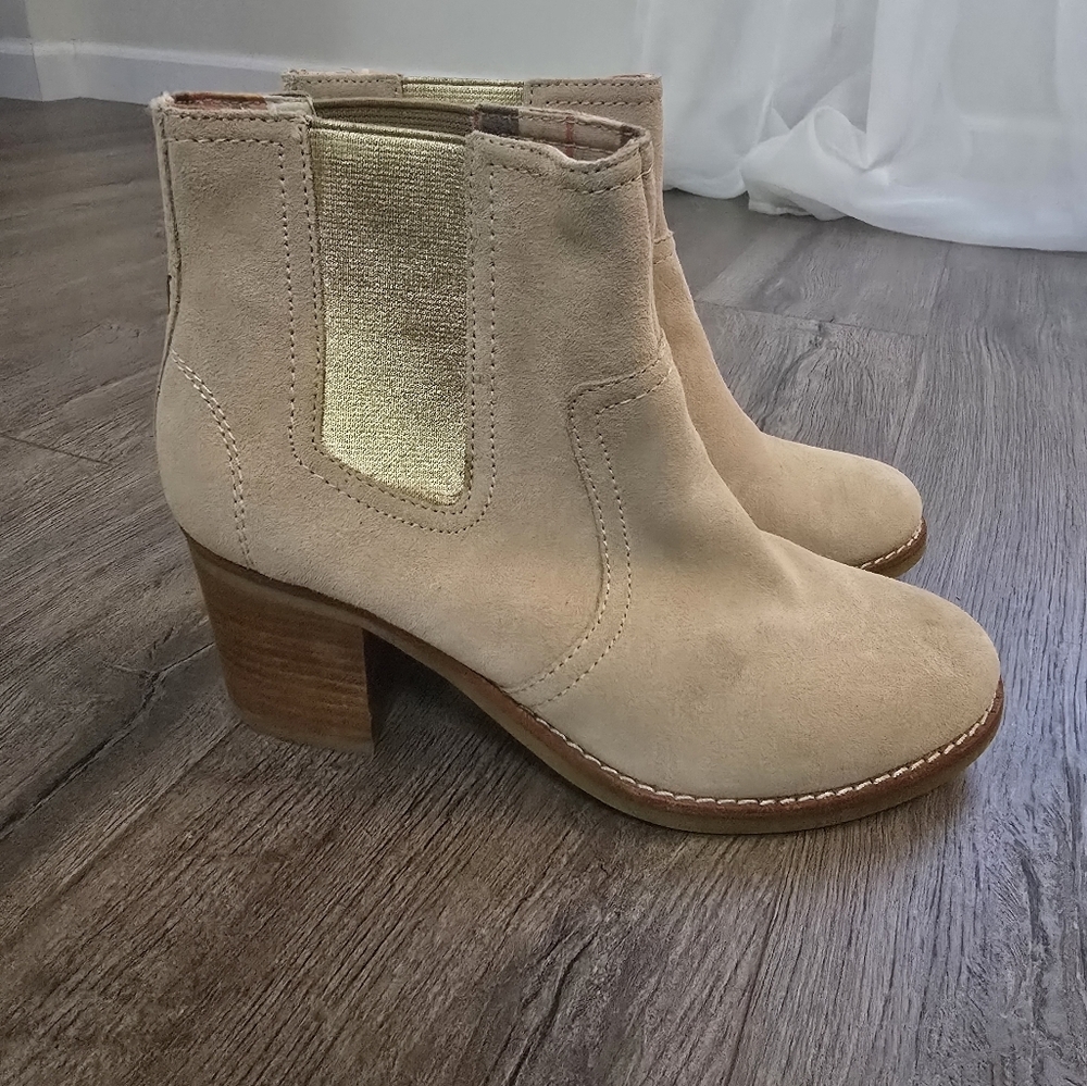 Sperry Marlow Tan Suede Gold Metallic Booties Ladies Size 6.5